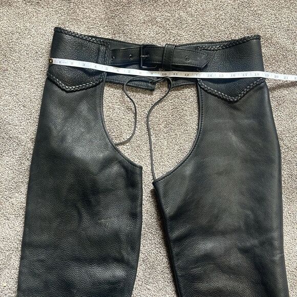 Women’s L Black Leather Motorcycle Chaps Heavy Duty Protection Pants - Picture 8 of 12
